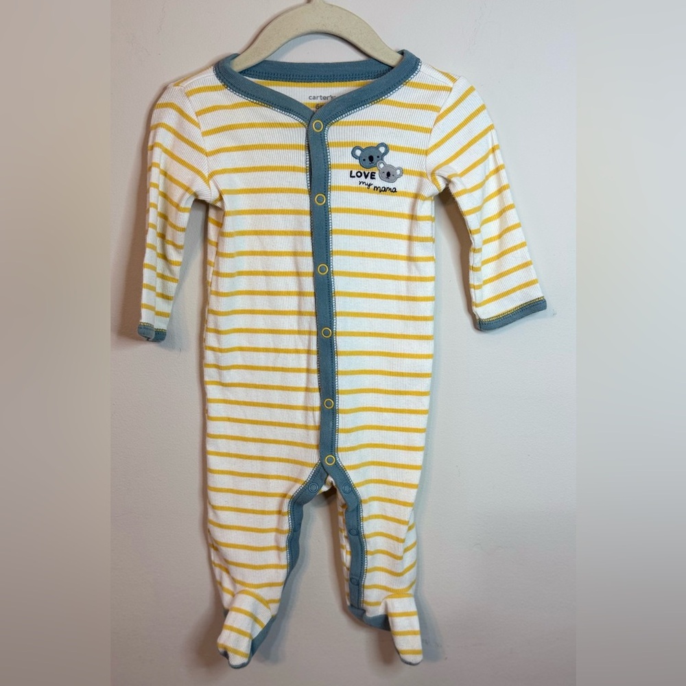 Carters | Yellow and Gray Striped Koala Snap Up Sleep & Play | Size 6 Months
